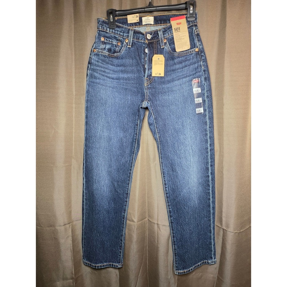Levi's 501 Curve Stretch High Rise Straight Leg Jeans Blue Denim 27x28 NWT